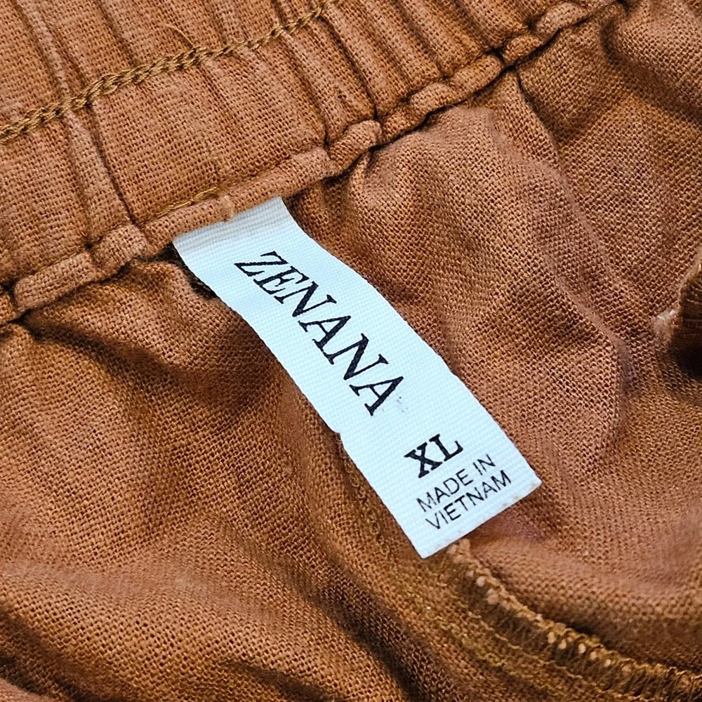 Zenana Womens Rust Linen Blend‎ Drawstring Shorts XL Terracotta Cuffed Orange